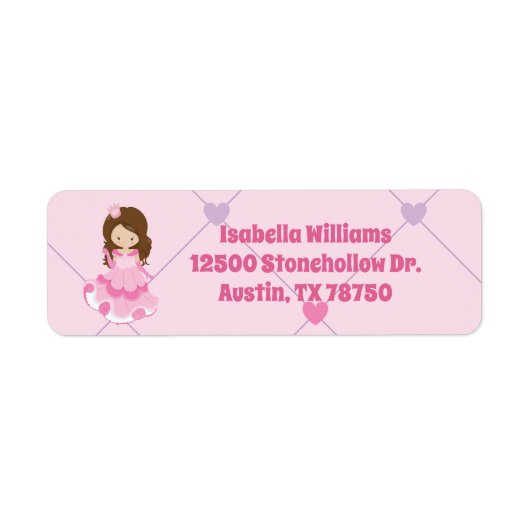 Schattige prinsessenmeisje roze Kinder retouradres Etiket (Voorkant)