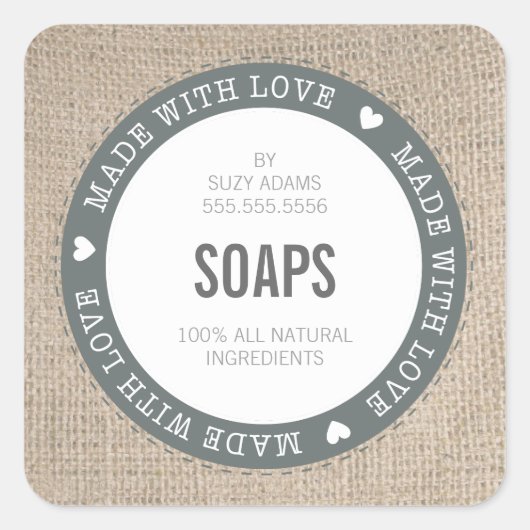 SCHATTIGE PRODUCT LABEL gemaakt met liefde burlap (Voorkant)