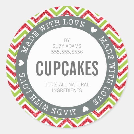 SCHATTIGE PRODUCT LABEL gemaakt met liefde chevron (Voorkant)