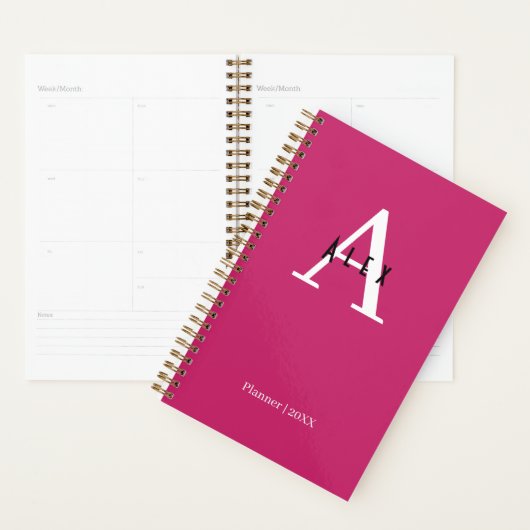 Schattige Professioneel Roze Monogram Naam Initiaa Planner (Display)