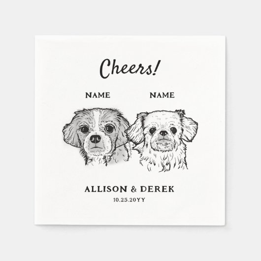 Schattige Proost Gepersonaliseerd 2 Dogs Trouwcock Servet (Voorkant)