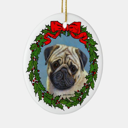 Schattige Pug Art van Glenda S. Harlan Keramisch Ornament (Rechts)