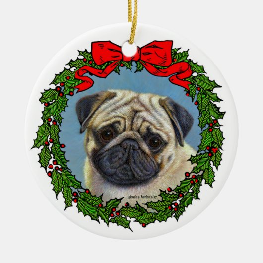 Schattige Pug Art van Glenda S. Harlan Keramisch Ornament (Voorkant)