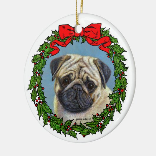 Schattige Pug Art van Glenda S. Harlan Keramisch Ornament (Links)