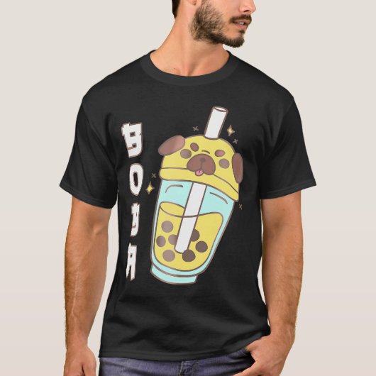 Schattige Pug Boba Tea Kawaii Anime Japans Grappig T-shirt (Voorkant)