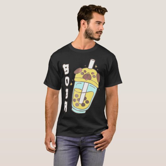 Schattige Pug Boba Tea Kawaii Anime Japans Grappig T-shirt (Voorkant volledig)