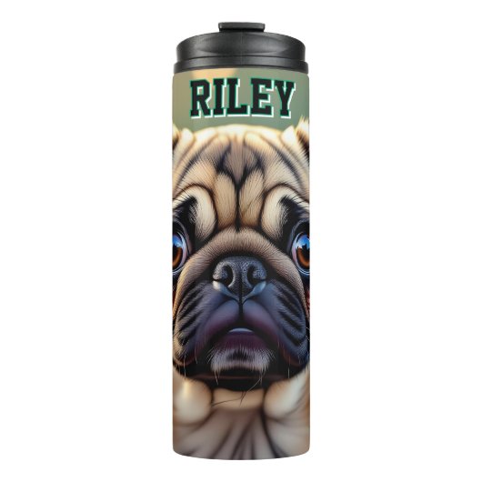 Schattige Pug Close-up | Aangepaste Hondenfoto Thermosbeker (Voorkant)