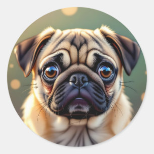 Schattige Pug Close-up Cute Hond Ronde Sticker