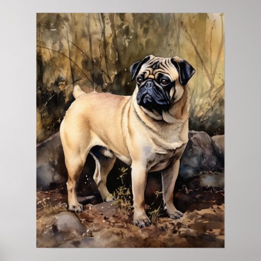 Schattige Pug Dog Art Print Poster (Voorkant)