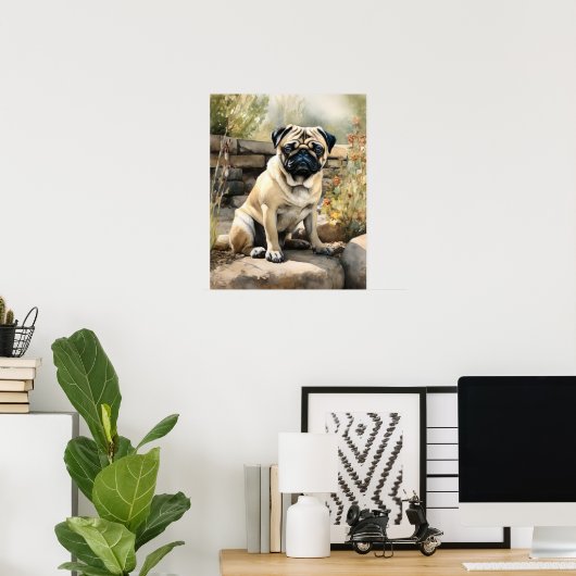 Schattige Pug Dog Art Print Poster (Thuiskantoor)