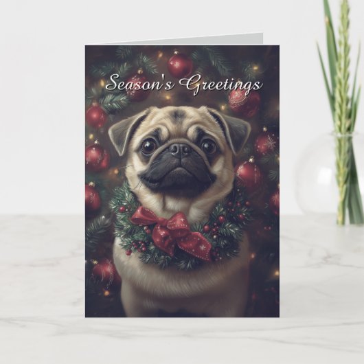 Schattige Pug Dog Christmas Kaart (Voorkant)
