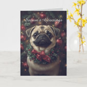 Schattige Pug Dog Christmas Kaart (Gele Bloem)