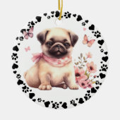 Schattige Pug Dog Paws Hearts Aangepaste foto Keramisch Ornament (Voorkant)