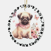 Schattige Pug Dog Paws Hearts Aangepaste foto Keramisch Ornament (Links)