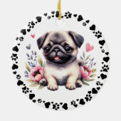 Schattige Pug Dog Paws Hearts Aangepaste foto Keramisch Ornament (Achterkant)