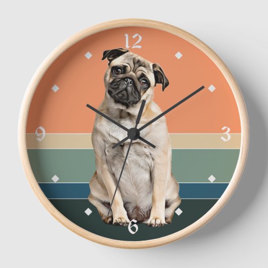 Schattige Pug Dog Retro Sunset Clock (Voorkant)