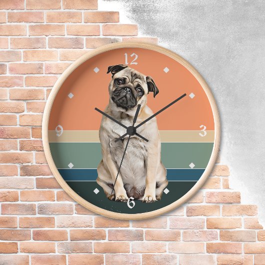 Schattige Pug Dog Retro Sunset Clock