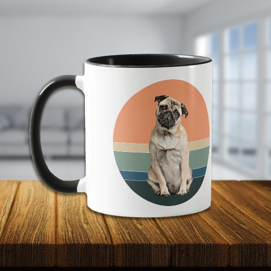 Schattige Pug Dog Retro Sunset Mok