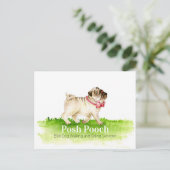 Schattige Pug Dog Wandelen en Zitdiensten Promo Briefkaart (Staand voorkant)