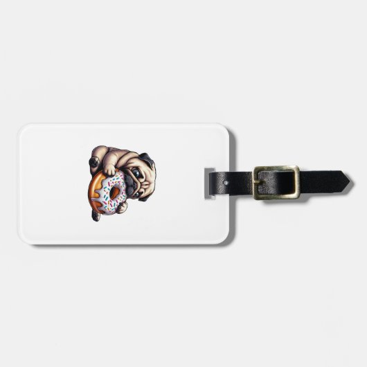 Schattige pug donut cartoon grappig knagend bagagelabel (Voorkant horizontaal)