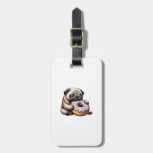 Schattige pug donut cartoon grappig knagend bagagelabel (Voorkant verticaal)