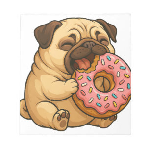 Schattige pug donut cartoon grappig knagend notitieblok