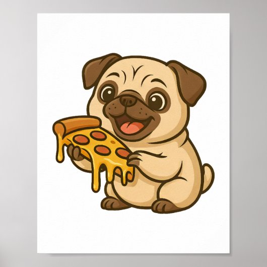 Schattige pug donut cartoon grappig knagend poster (Voorkant)