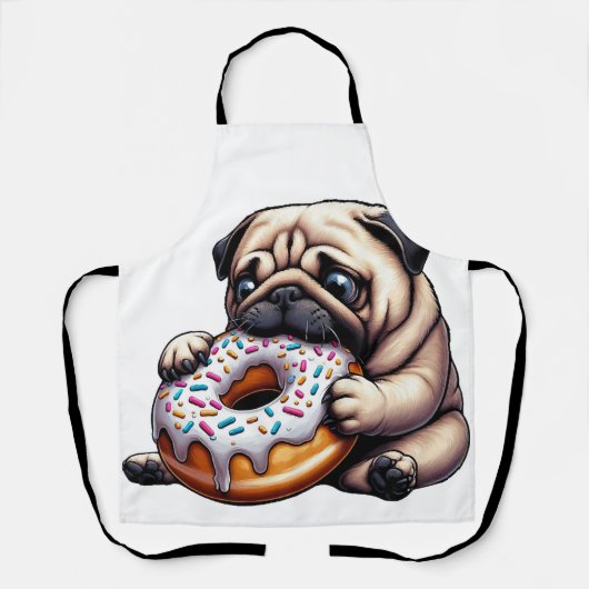 Schattige pug donut cartoon grappig knagend schort (Voorkant)