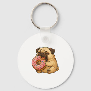 Schattige pug donut cartoon grappig knagend sleutelhanger