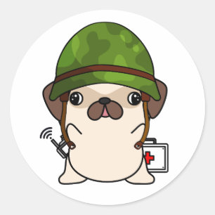 Schattige Pug Dragen legerhelm Ronde Sticker