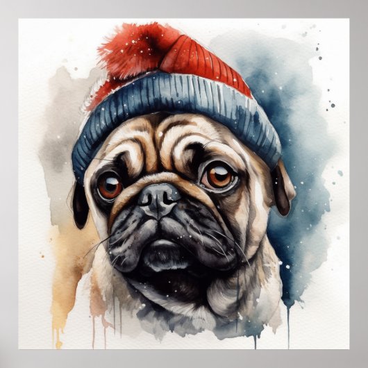 Schattige pug dragen schattig winter pet poster (Voorkant)