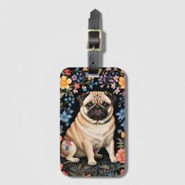 Schattige Pug Elegante Kleurrijke Bloemen Bagagelabel