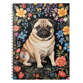 Schattige Pug Elegante Kleurrijke Bloemen Notitieboek