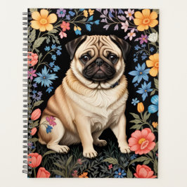 Schattige Pug Elegante Kleurrijke Bloemen Planner