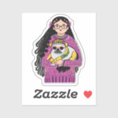 Schattige Pug en een meisje met lang haar Sticker (Vel)