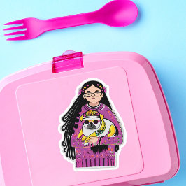 Schattige Pug en een meisje met lang haar Sticker