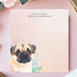Schattige Pug en Pastel Waterverf Gepersonaliseerd Notitieblok