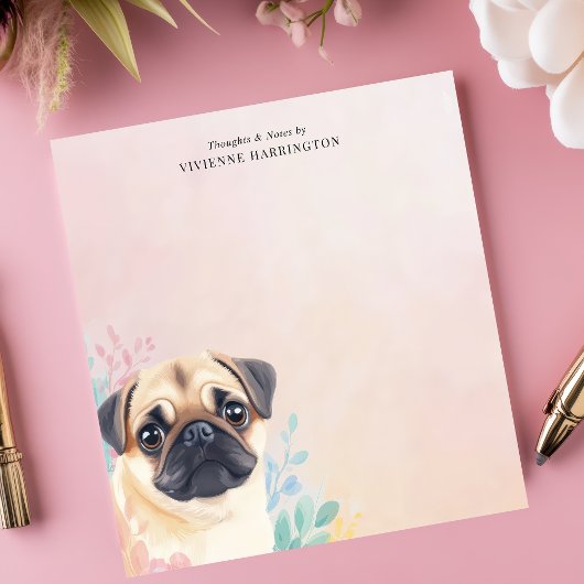 Schattige Pug en Pastel Waterverf Gepersonaliseerd Notitieblok