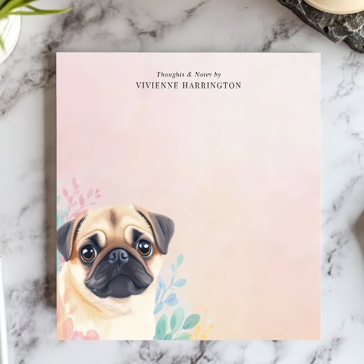 Schattige Pug en Pastel Waterverf Gepersonaliseerd Notitieblok