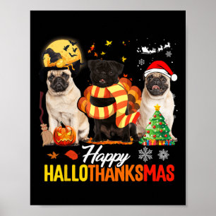 Schattige Pug Gelukkig Hallothanksmas Halloween Th Poster