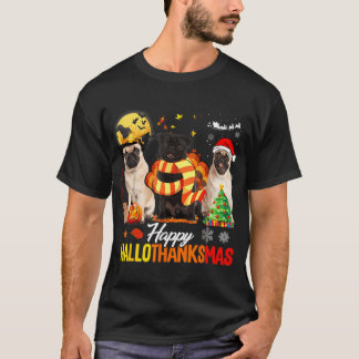 Schattige Pug Gelukkig Hallothanksmas Halloween Th T-shirt
