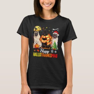Schattige Pug Gelukkig Hallothanksmas Halloween Th T-shirt