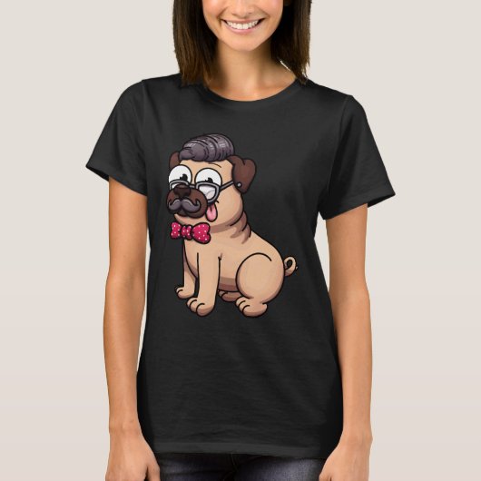 Schattige Pug Hipster Klassieker 602 T-shirt (Voorkant)