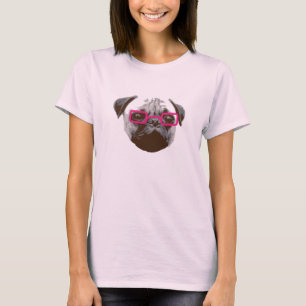 Schattige Pug Hipster met Roze Bril T-shirt