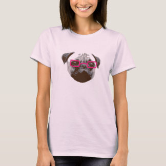 Schattige Pug Hipster met Roze Bril T-shirt