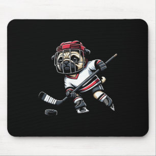 Schattige Pug-hockeyspelerhond voor mannen vrouwen Muismat
