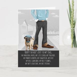 Schattige Pug-hond en papa Grappige Vaderdag Feestdagen Kaart