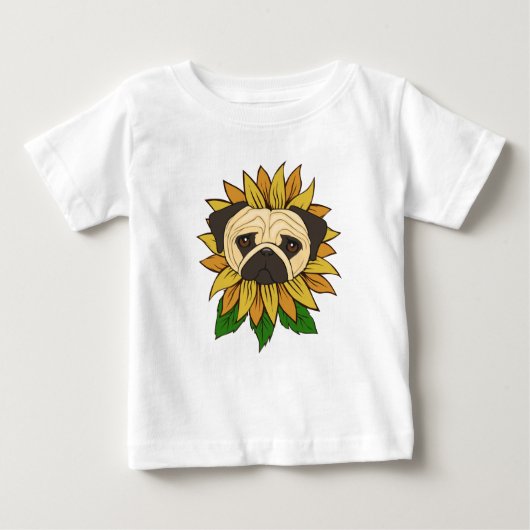 Schattige Pug-hond in een zonnebloem (Voorkant)