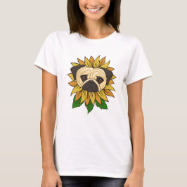 Schattige Pug Hond in een Zonnebloem T-shirt