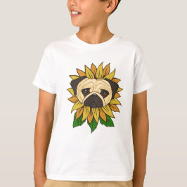 Schattige Pug-hond in een zonnebloem T-shirt